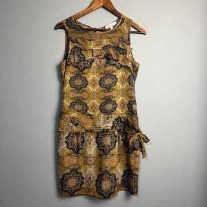 Beth Bowley Tribal Paisley Drop Waist Dress Size 2 Sleeveless Ruffle Sheath Boho